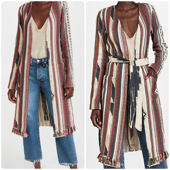 New! 🤠 Ramy Brook Cody Belted Fringe Jacquard Western Boho Cardigan/ Jacket 🤠 S - Picture 3 of 16